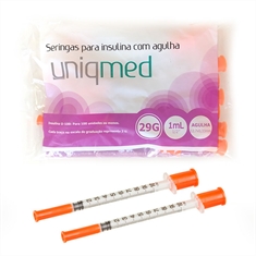 Seringa para Insulina Uniqmed 1mL (100UI) Agulha 12,7x0,33mm 29G - Pacote com 10 seringas
